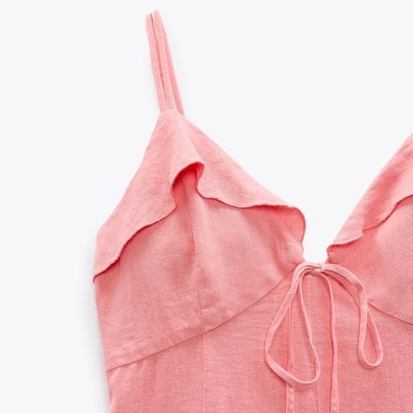 New Zara Chic Coral Pink Linen Blend Mini Dress NWT - Picture 6 of 8